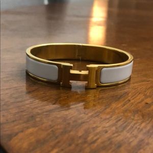 Hermès Le H Clic Clak Bracelet (White Skinny)